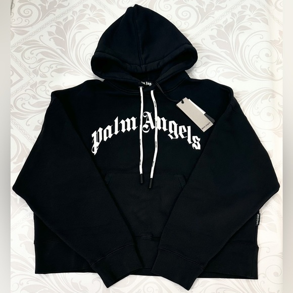 Palm Angels Curved Logo Hoodie in Black/White size L - Picture 2 of 16